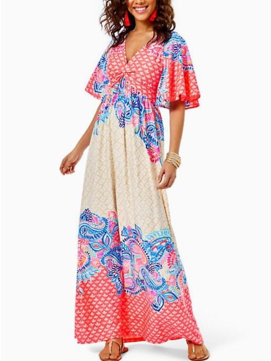 Lilly Pulitzer Dresses & Skirts - Lilly Pulitzer Minka Maxi Dress Coral Spritz Beach Bungalow Colorway- peach blue